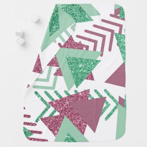 80s Fresh Abstract  Pink and Green Shapes Pattern Baby Blanket