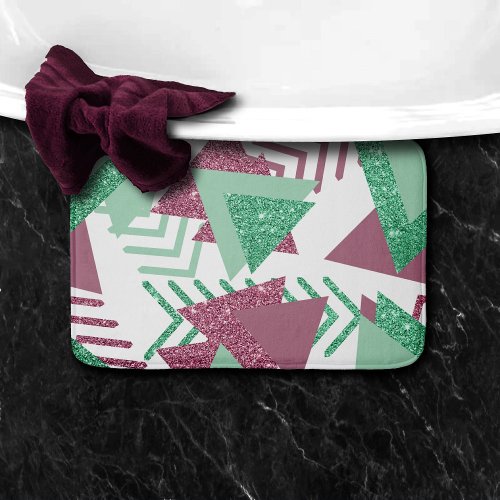 80s Fresh Abstract  Pink and Green Shapes Pattern Bath Mat