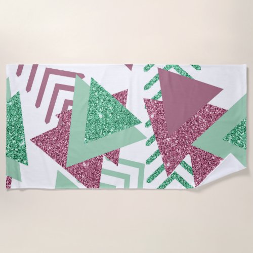 80s Fresh Abstract  Pink and Green Shapes Pattern Beach Towel