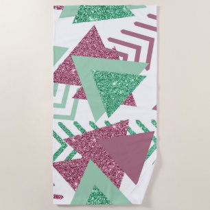 80s Fresh Abstract Pink and Green Shapes Pattern Beach Towel