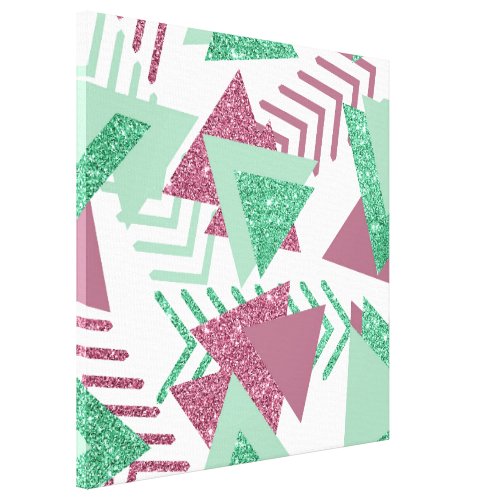 80s Fresh Abstract  Pink and Green Shapes Pattern Canvas Print