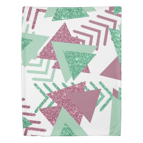 80s Fresh Abstract  Pink and Green Shapes Pattern Duvet Cover