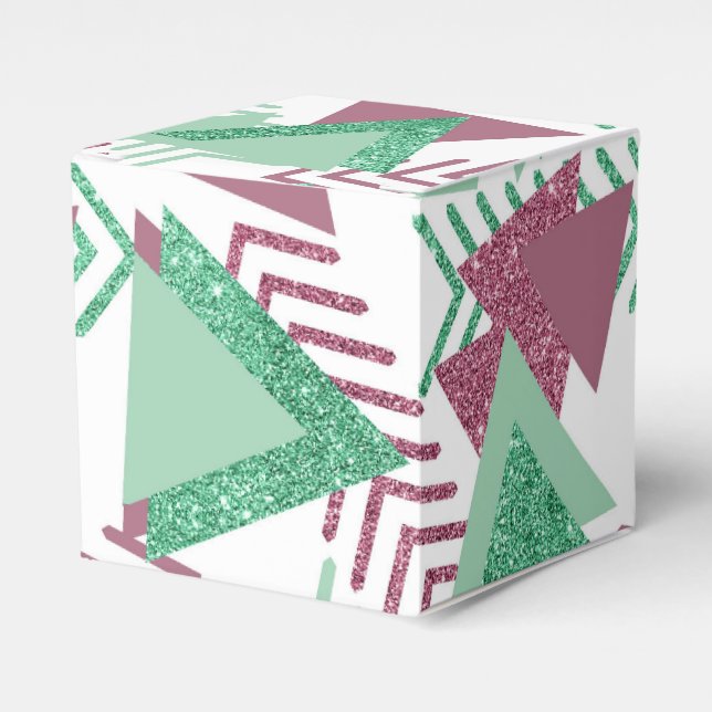 80s Fresh Abstract | Pink and Green Shapes Pattern Favor Boxes (Front Side)