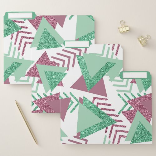 80s Fresh Abstract  Pink and Green Shapes Pattern File Folder