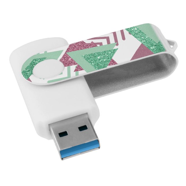 80s Fresh Abstract | Pink and Green Shapes Pattern Flash Drive (Angled)