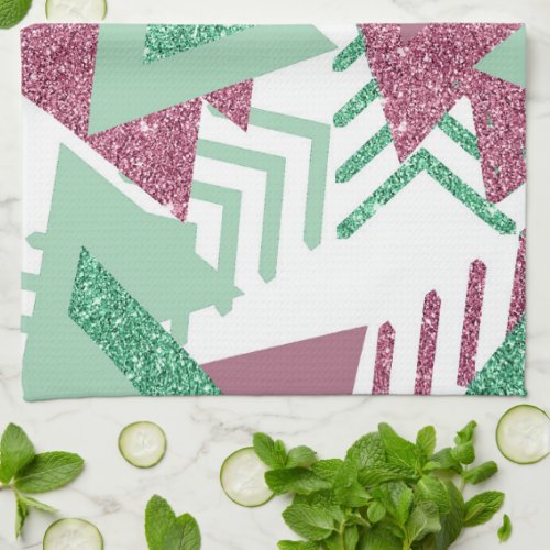 80s Fresh Abstract  Pink and Green Shapes Pattern Kitchen Towel