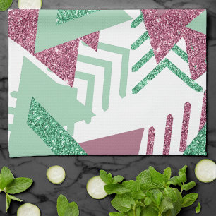 80s Fresh Abstract   Pink and Green Shapes Pattern Kitchen Towel