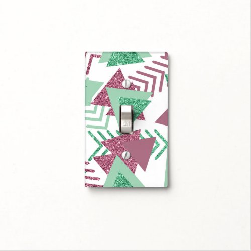 80s Fresh Abstract  Pink and Green Shapes Pattern Light Switch Cover