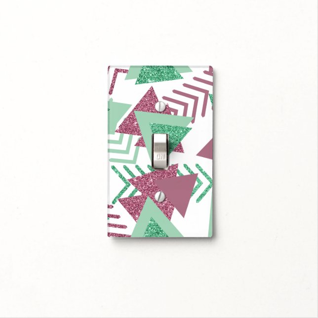 80s Fresh Abstract | Pink and Green Shapes Pattern Light Switch Cover (In Situ)