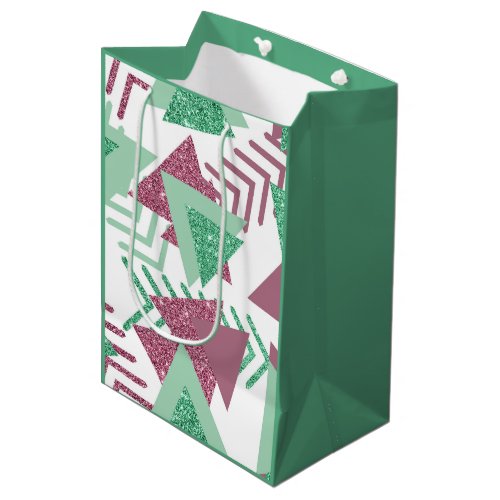 80s Fresh Abstract  Pink and Green Shapes Pattern Medium Gift Bag