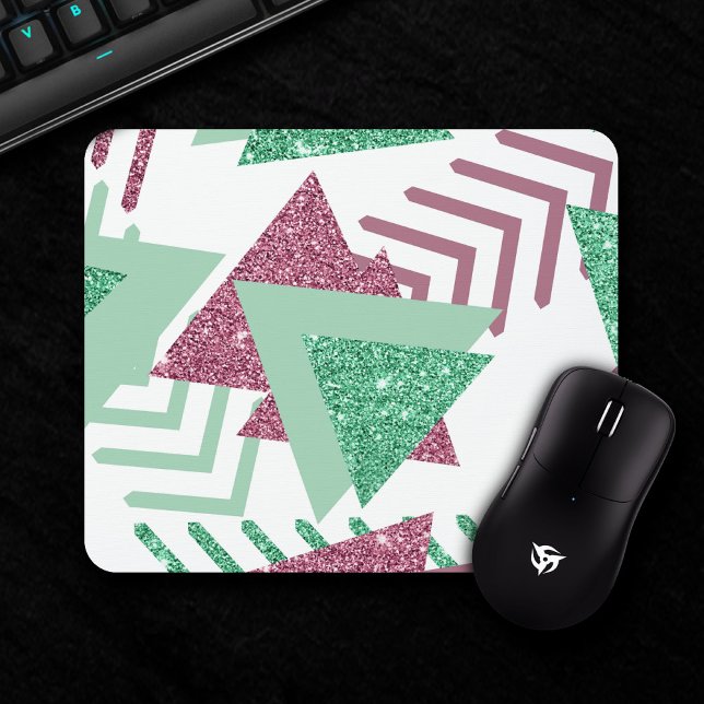 80s Fresh Abstract | Pink and Green Shapes Pattern Mouse Pad (Creator Uploaded)