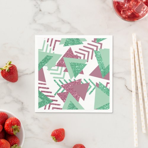 80s Fresh Abstract  Pink and Green Shapes Pattern Napkins