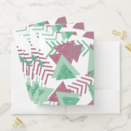 80s Fresh Abstract  Pink and Green Shapes Pattern Pocket Folder