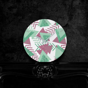 80s Fresh Abstract Pink and Green Shapes Pattern Round Clock