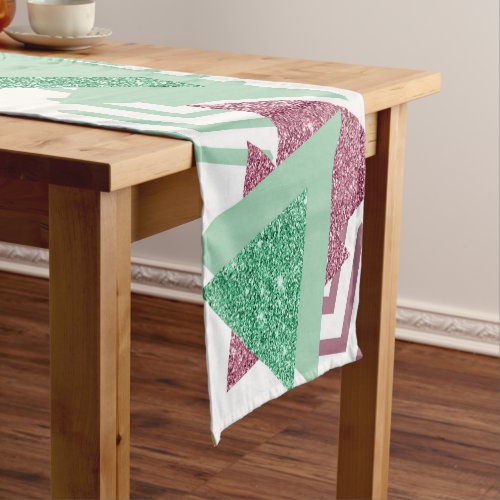 80s Fresh Abstract  Pink and Green Shapes Pattern Short Table Runner