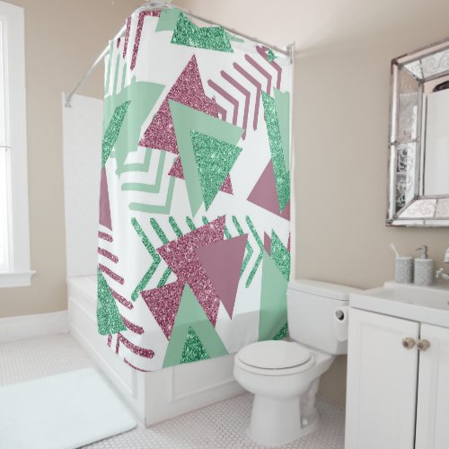 80s Fresh Abstract  Pink and Green Shapes Pattern Shower Curtain