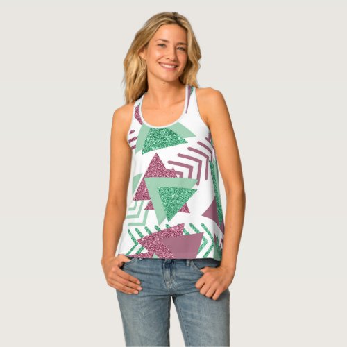 80s Fresh Abstract  Pink and Green Shapes Pattern Tank Top