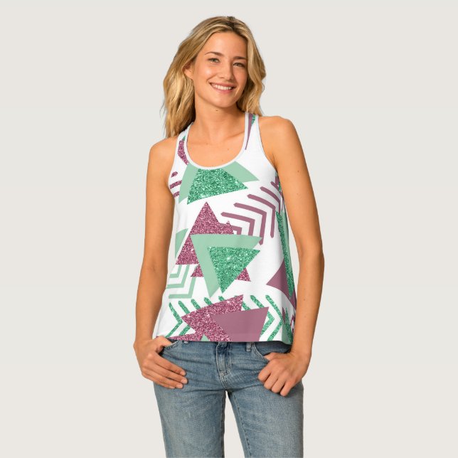 80s Fresh Abstract | Pink and Green Shapes Pattern Tank Top (Front Full)