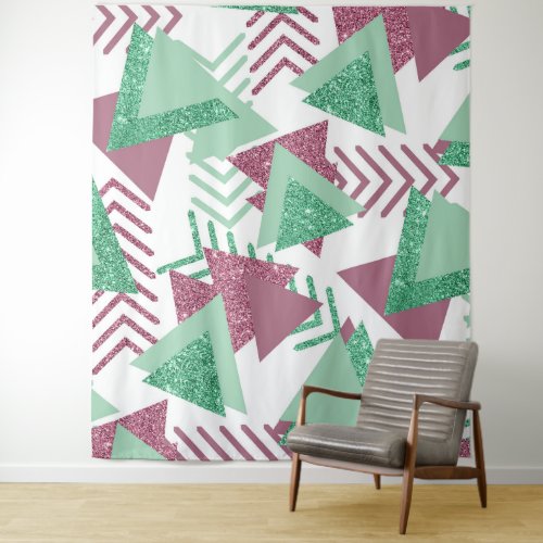 80s Fresh Abstract  Pink and Green Shapes Pattern Tapestry