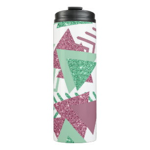 80s Fresh Abstract Pink and Green Shapes Pattern Thermal Tumbler
