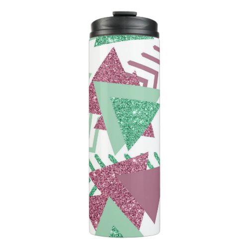 80s Fresh Abstract  Pink and Green Shapes Pattern Thermal Tumbler