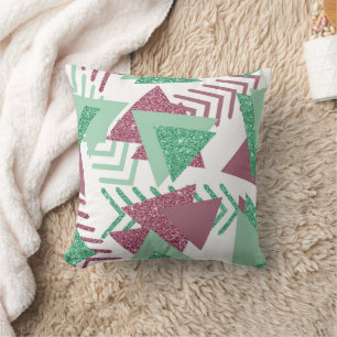 80s Fresh Abstract   Pink and Green Shapes Pattern Throw Pillow