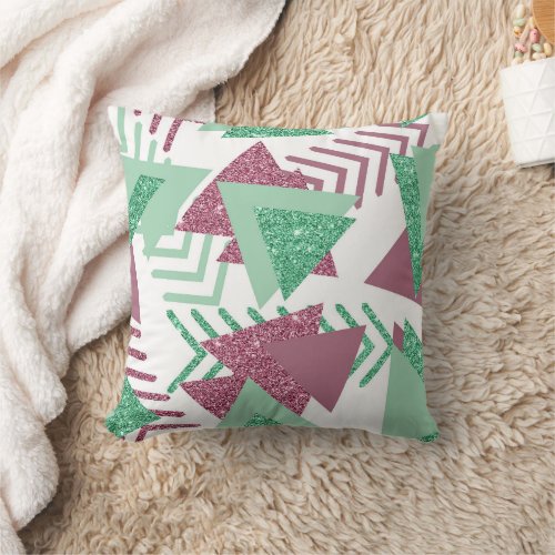 80s Fresh Abstract  Pink and Green Shapes Pattern Throw Pillow