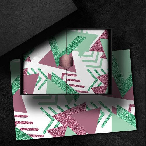 80s Fresh Abstract  Pink and Green Shapes Pattern Tissue Paper