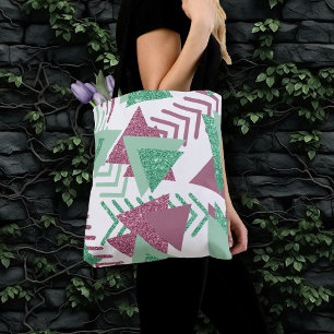 80s Fresh Abstract Pink and Green Shapes Pattern Tote Bag