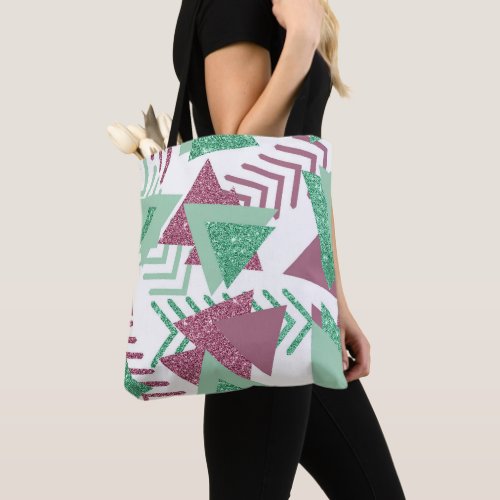 80s Fresh Abstract  Pink and Green Shapes Pattern Tote Bag