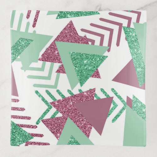 80s Fresh Abstract  Pink and Green Shapes Pattern Trinket Tray