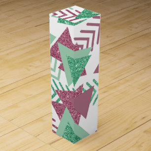 80s Fresh Abstract   Pink and Green Shapes Pattern Wine Box