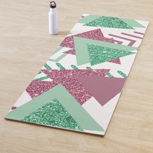 80s Fresh Abstract  Pink and Green Shapes Pattern Yoga Mat
