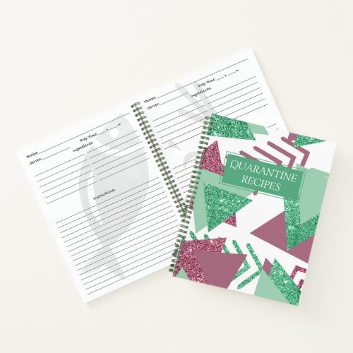80s Fresh Abstract  Pink and Green Shapes Recipe Notebook