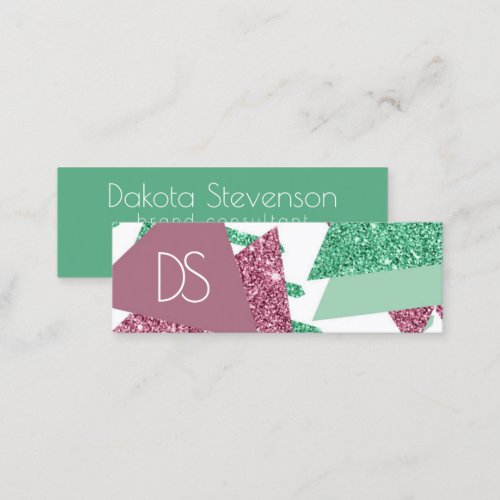 80s Fresh Abstract  Pink and Green Shapes Website Mini Business Card
