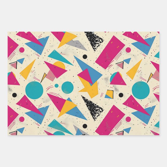 80s Geometric Pattern Wrapping Paper Sheets (Front)