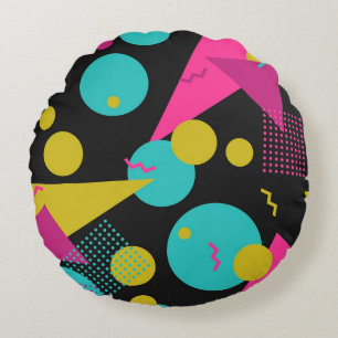 80s geometric seamless pattern with memphis elemen round pillow