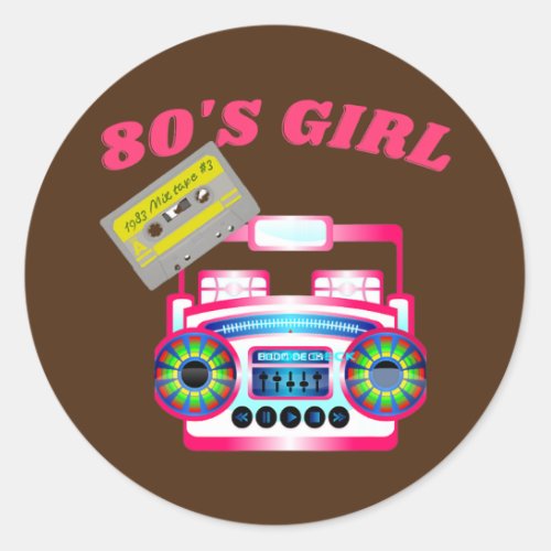 80S GIRL retro boom box 1980s  Classic Round Sticker