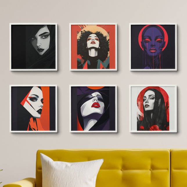 80's Glam Portraits, Pop Art Woman, Retro  Peel And Stick Photo Tile (Living Room)