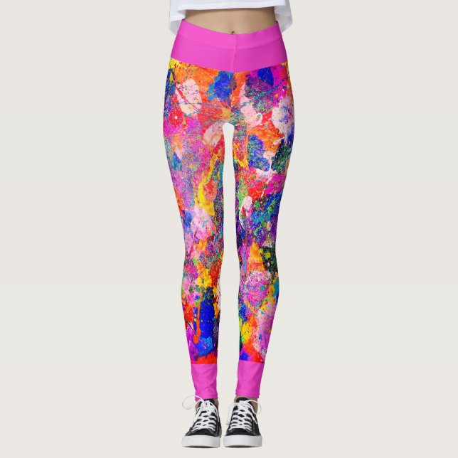 80's Glitter Rainbow Splatter Leggings (Front)