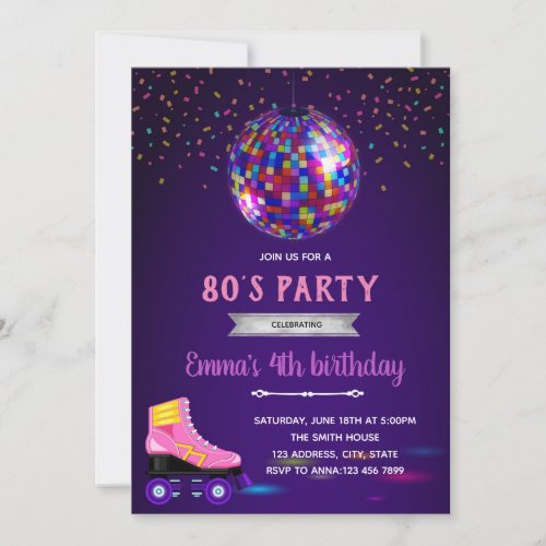 80s glow skate party invitation