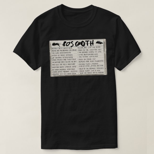 80s Goth Mix Tape Cassette T-Shirt (Design Front)
