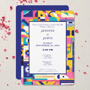 80s Graphics Retro Pattern Wedding Invitation