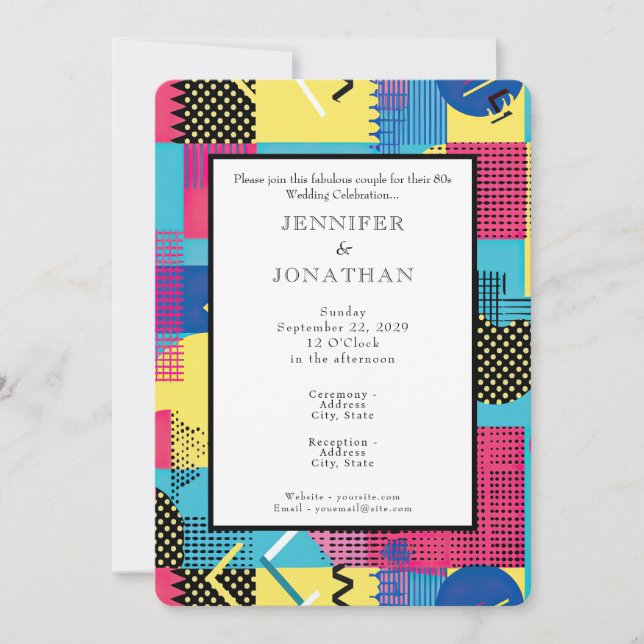 80s Graphics Retro Pattern Wedding Invitation (Front)