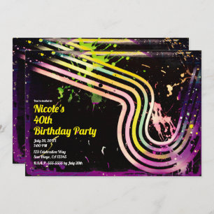 80's Grunge Color Splatter Retro Birthday Party Invitation
