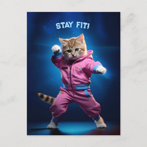 80s Gym Kitten Postcard