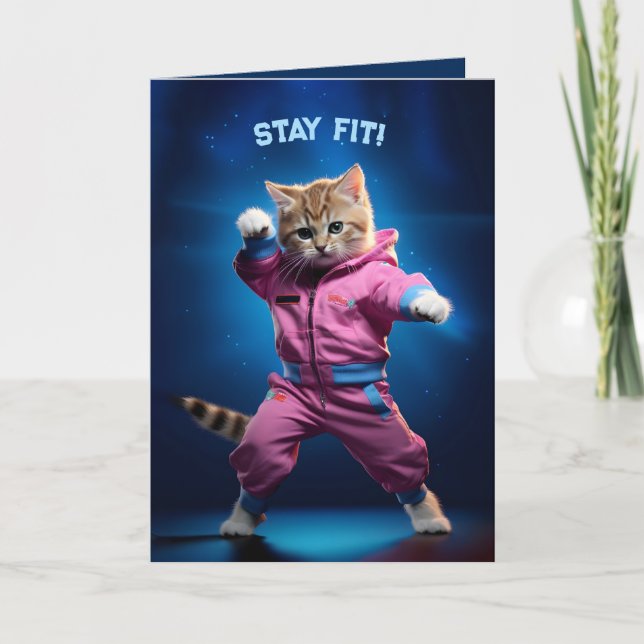80s Gym Kitten Thank You Card (Front)