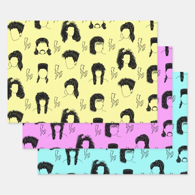 80s Hairstyles Wrapping Paper Sheets (Set)