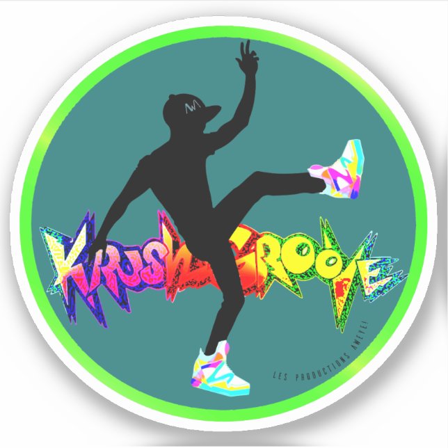 80s hip hop dancer KrushGroove neon round sticker (Front)
