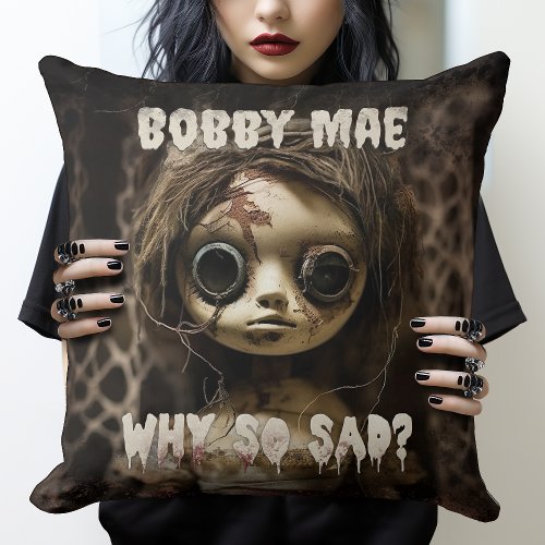 80s Horror Movie Demon Doll Possessed Throw Pillow